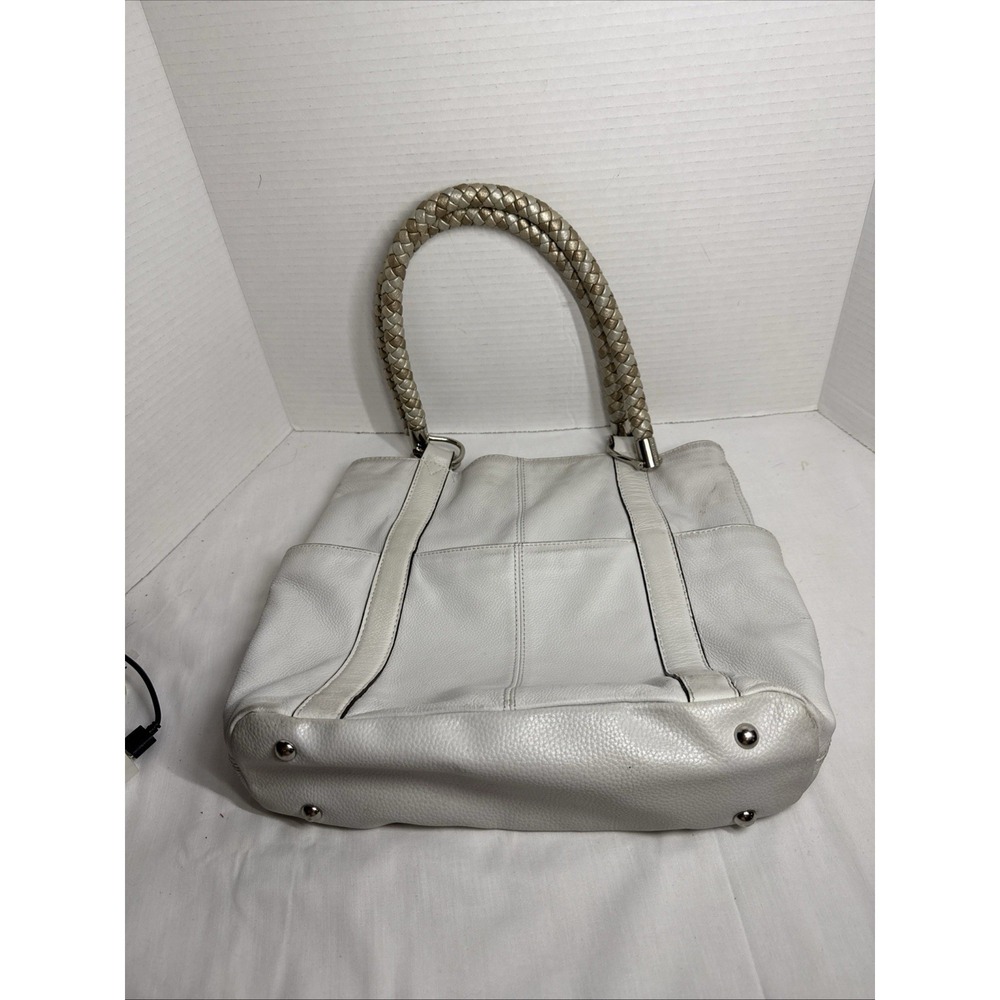 Tignanello Large Almond Leather Tote Bag with Braided Leather Double Handles